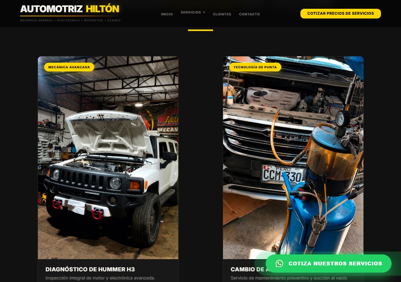 Galería de trabajos reales: diagnóstico de una Hummer H3 y cambio de aceite de una Jetour, con foto del taller.